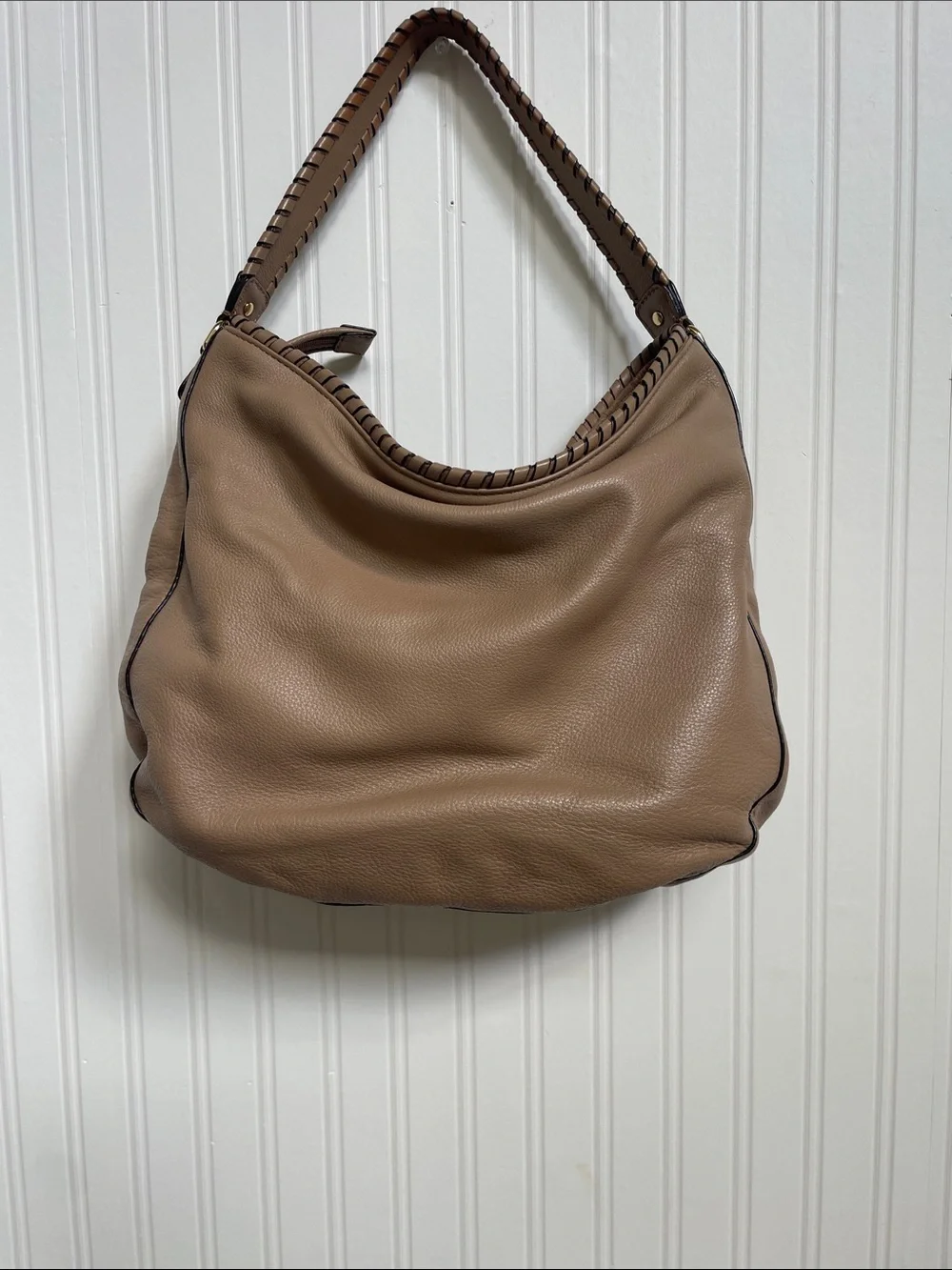 Michael Kors Beige Leather Hobo with Braided Strap & Tassel Charm